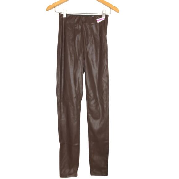 Vero Moda VMLANA HR Leggings Faux Leather High Rise Trousers Pants Brown NWT XS - Picture 3 of 9
